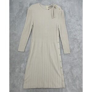 True Vintage Keith Adams Sweater Dress Womens Size M Ribbed Modest Midi 70s Tan